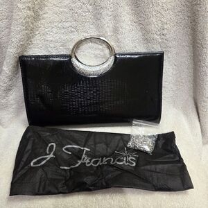 J. Francis Black Clutch with Rhinestones & Silver Accent
